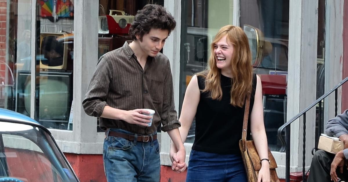 Timothée Chalamet and Elle Fanning on the set of 'A Complete Unknown'