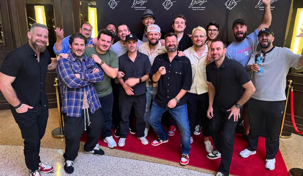 bachelor party josh gallegos wwe champ seth rollins marvel producer nate moore circa las vegas