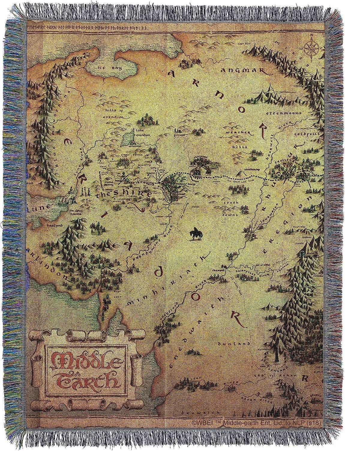 A blanket depicting the map of middle earth