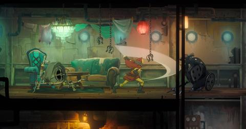 'Forgotlings' Close-up of Fig swinging his sword against an enemy.