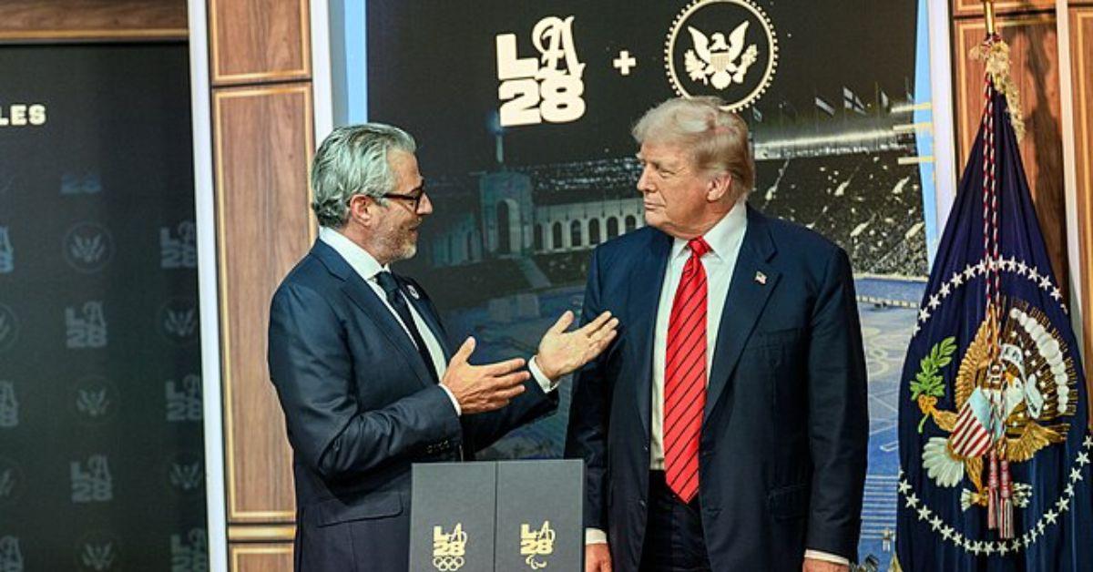 Donald Trump and Casey Wasserman at an event for the 2028 Olympics. 