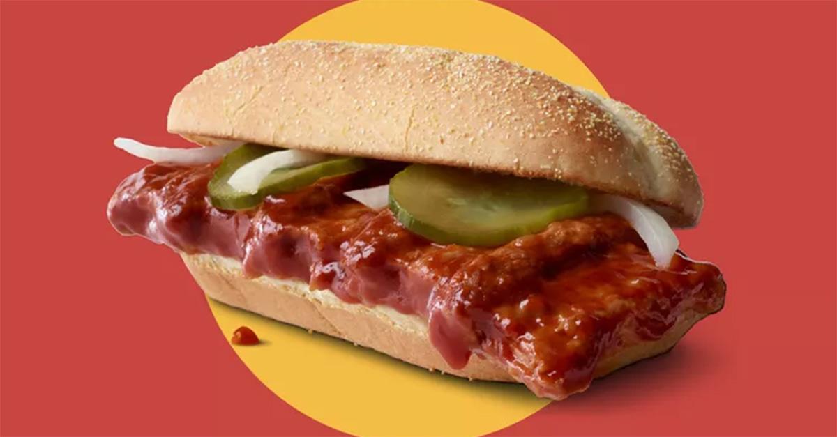 The McRib on a red and yellow backdrop. 