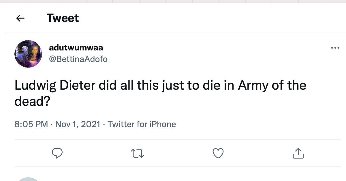 A tweet about 'Army of the Dead'