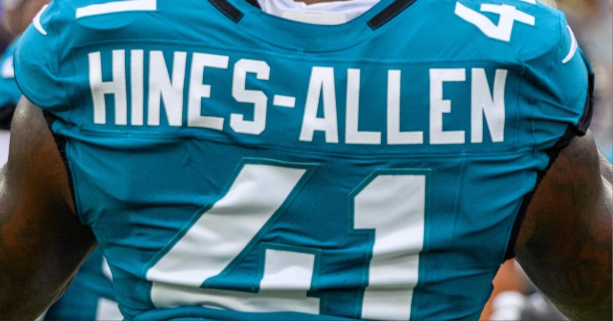 Josh Hines-Allen shows off his new uniform featuring his name change. 