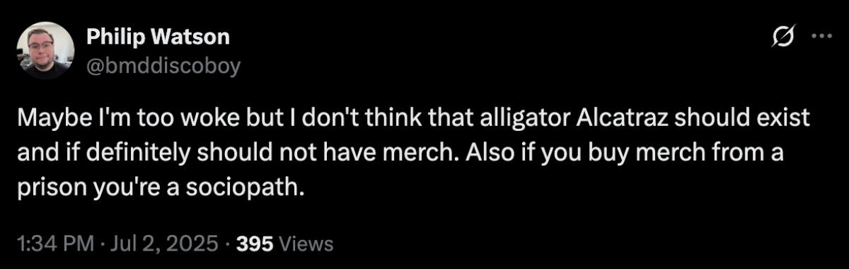 Post to X about Alligator Alcatraz merch