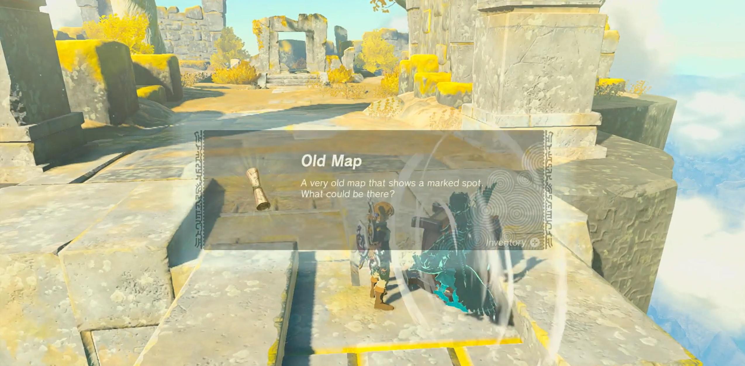 Link finding an Old Map in Tears of the Kingdom.