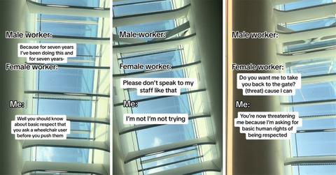 Wheelchair user was being pushed without consent