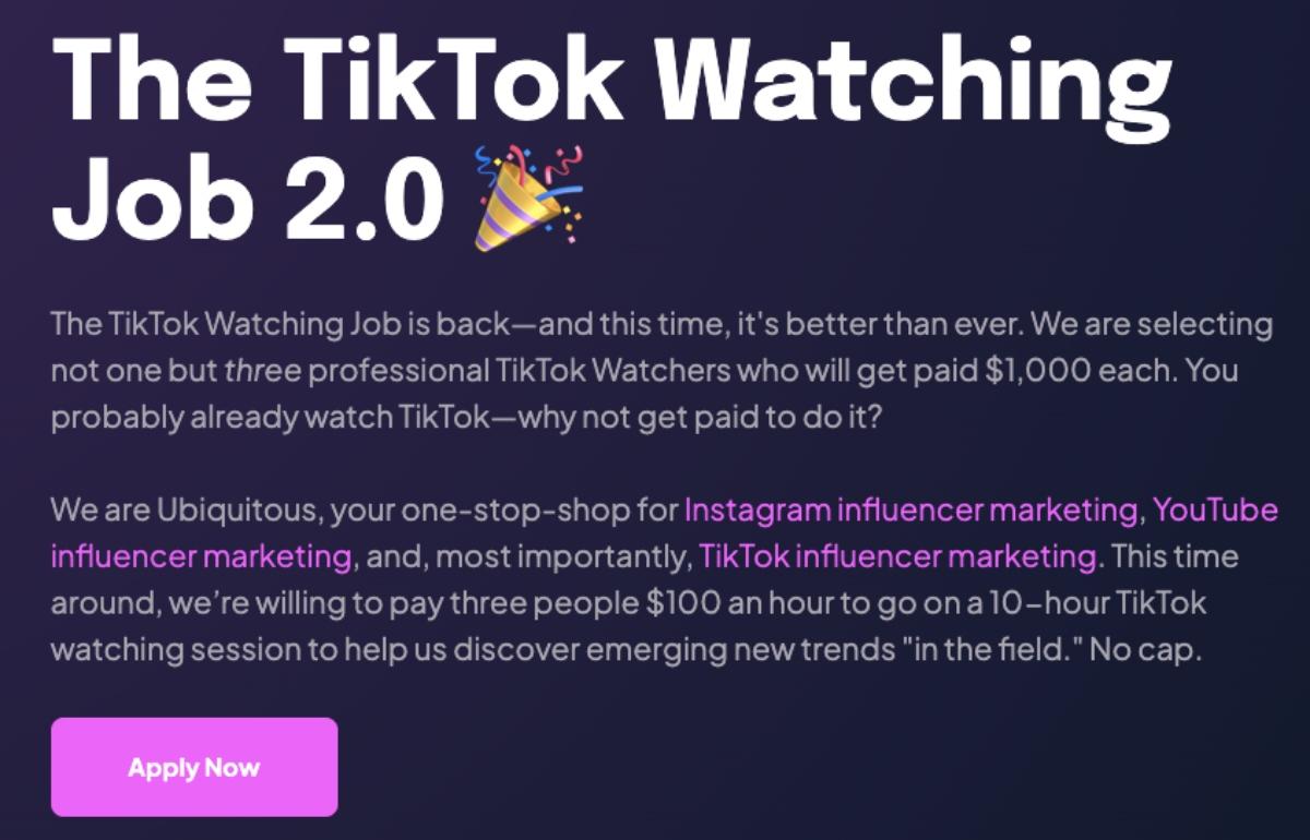 Ubiquitous 'professional TikTok watching' job pays $50 an hour