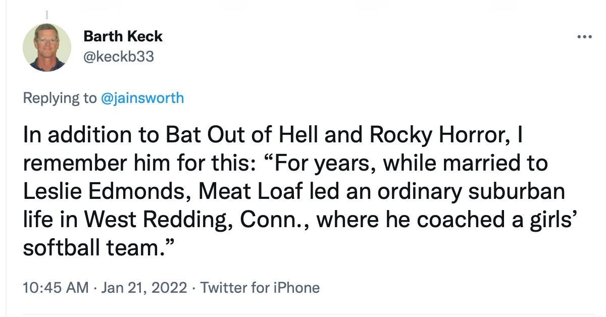 A tweet about Meat Loaf's secondary career