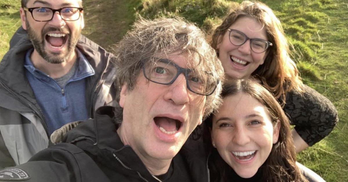 Neil Gaiman with his three kids from his first marriage.