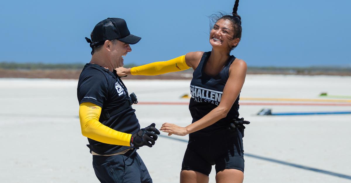 Adam Larson and Averey Tressler jump around and smile in Episode 3 of 'The Challenge: All Stars' Season 4.