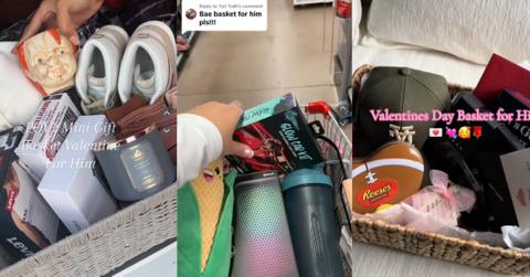 tiktok video screenshots of valetine's day baskets for him