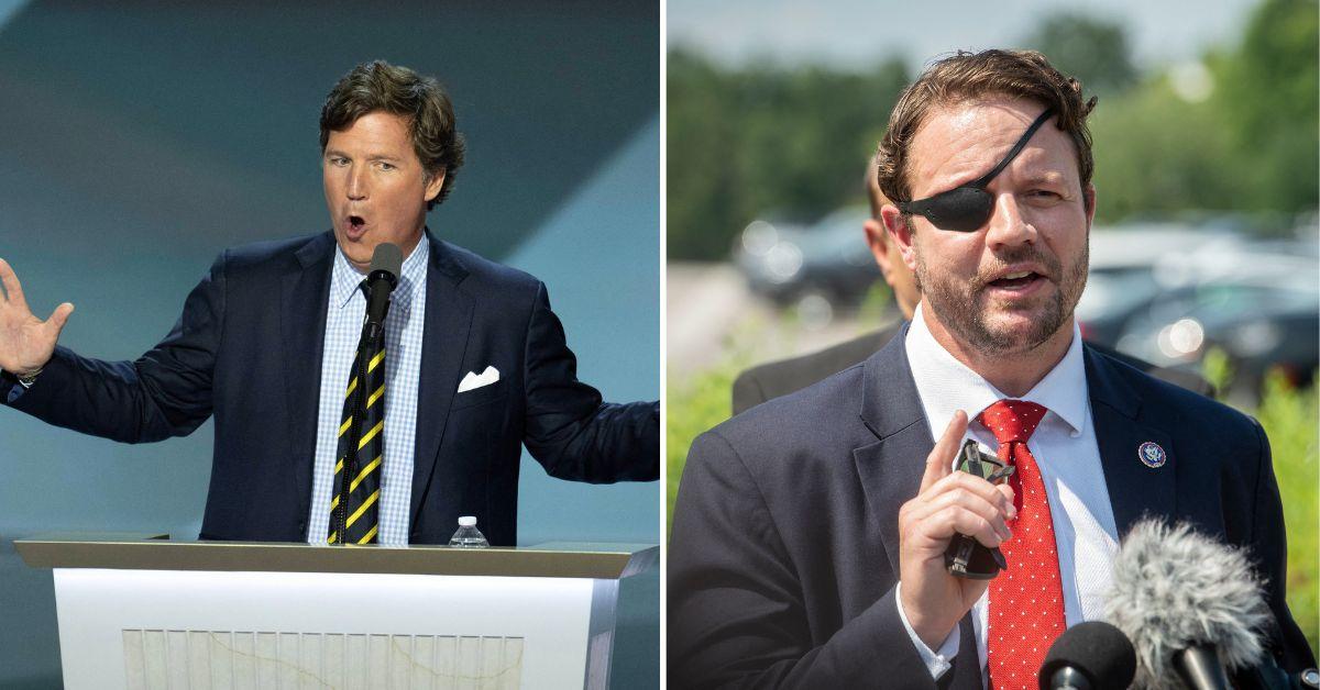 Tucker Carlson and Dan Crenshaw in two side-by-side images. 