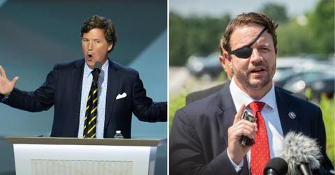 Tucker Carlson and Dan Crenshaw in two side-by-side images.