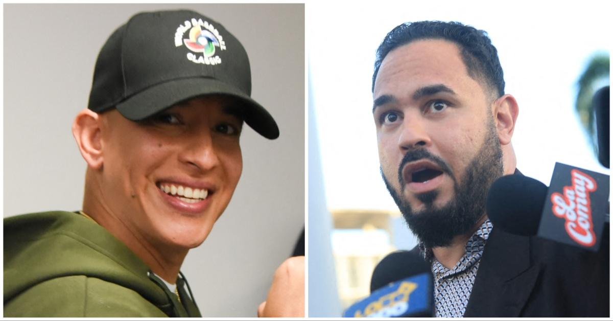 Daddy Yankee flashes a smile at a baseball game; Raphy Pina leaves court. 