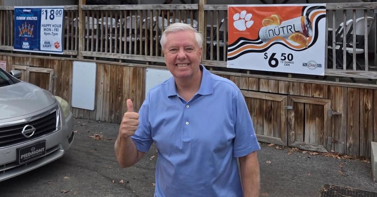 Lindsey Graham in front of the Esso Club.