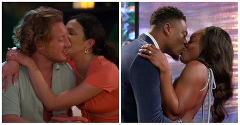 Amy kisses Johnny on the cheek, while AD and Clay share a kiss after getting engaged during Season 6 of 'Love Is Blind.'