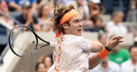 Andrey Rublev playing tennis in 2023