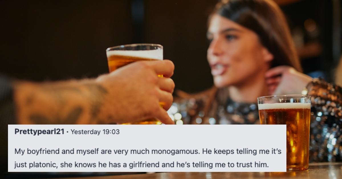 man and woman have beer at bar