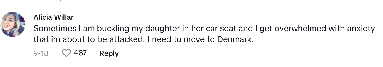 A commenter saying that she gets anxious about her daughter's safety