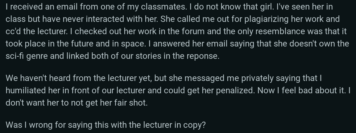 Classmate Accuses Writer of Plagiarism and It Backfires