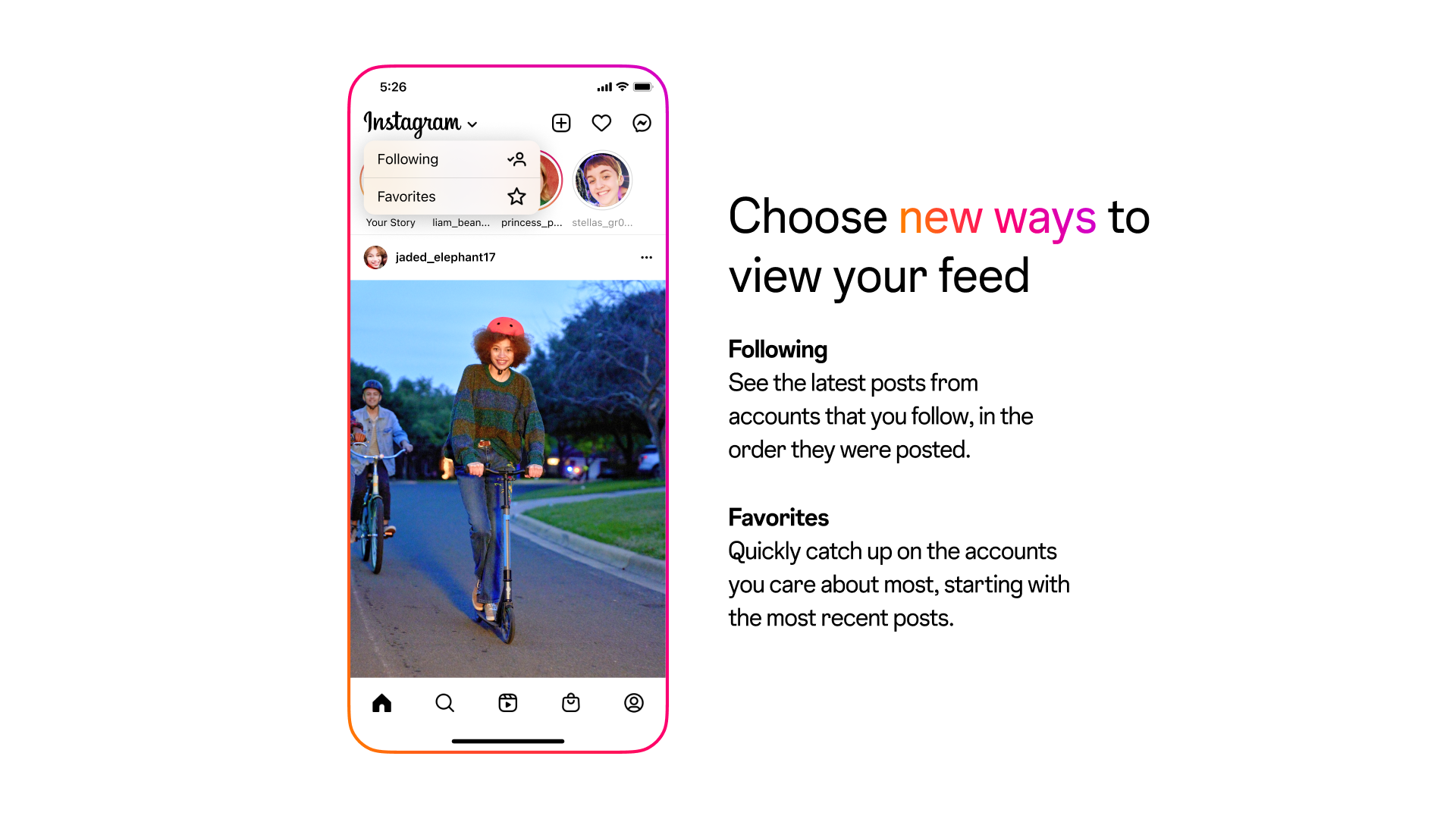 Instagram users can choose how to view their feed in chronological order.