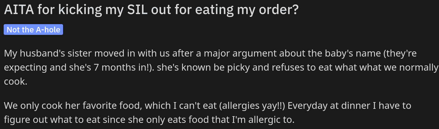 Redditor Kicks Out Pregnant Sister In Law for Eating Their Dinner