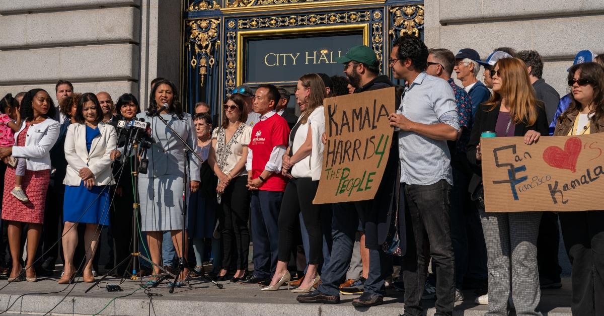 San Francisco Mayor London Breed speaks at a rally in support of Kamala Harris on July 22, 2024.