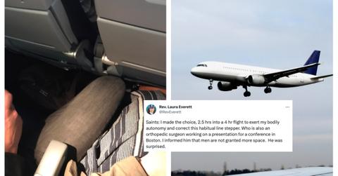 woman tweets about man invading personal space on plane by manspreading
