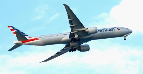 An American Airlines jet flies over Nickerson Beach Park on September 04, 2023