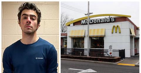 (L-R): Luigi Mangione booking photo; McDonald's where Luigi Mangione was caught