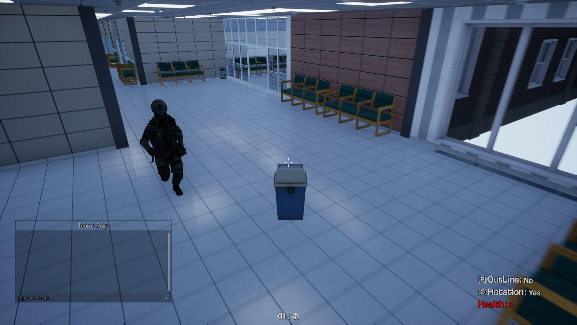 A player in Prop Hunt that's hiding in the middle of a hallway.