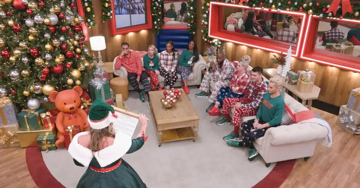 Houseguests in the living room on Big Brother Reindeer Games