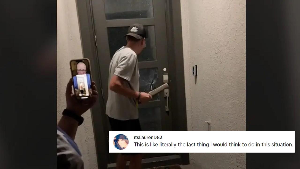 An Airbnb guest breaks a locked front door