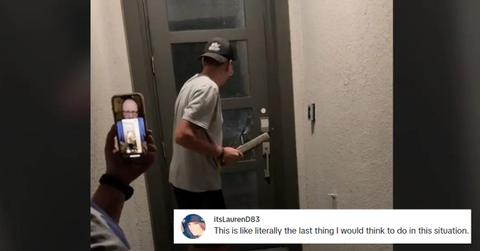 An Airbnb guest breaks a locked front door