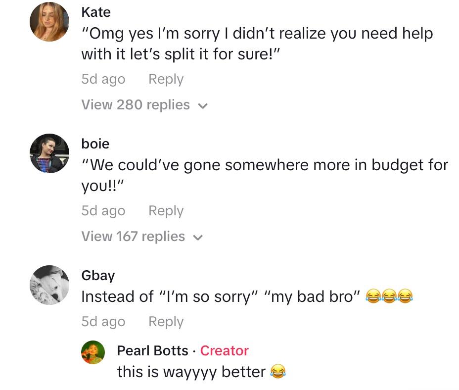 tiktok comments guy wants to split check on date