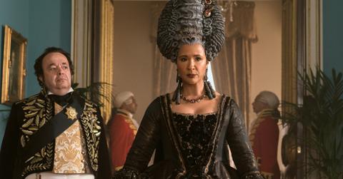 (L-R) Hugh Sachs as Brimsley, Golda Rosheuvel as Queen Charlotte in 'Queen Charlotte: A Bridgerton Story'