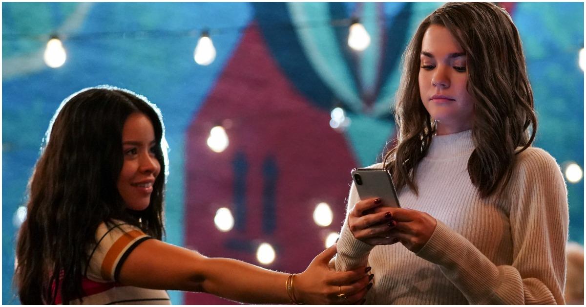 (l-r): Cierra Ramirez and Maia Mitchell filming a scene from 'Good Trouble.'