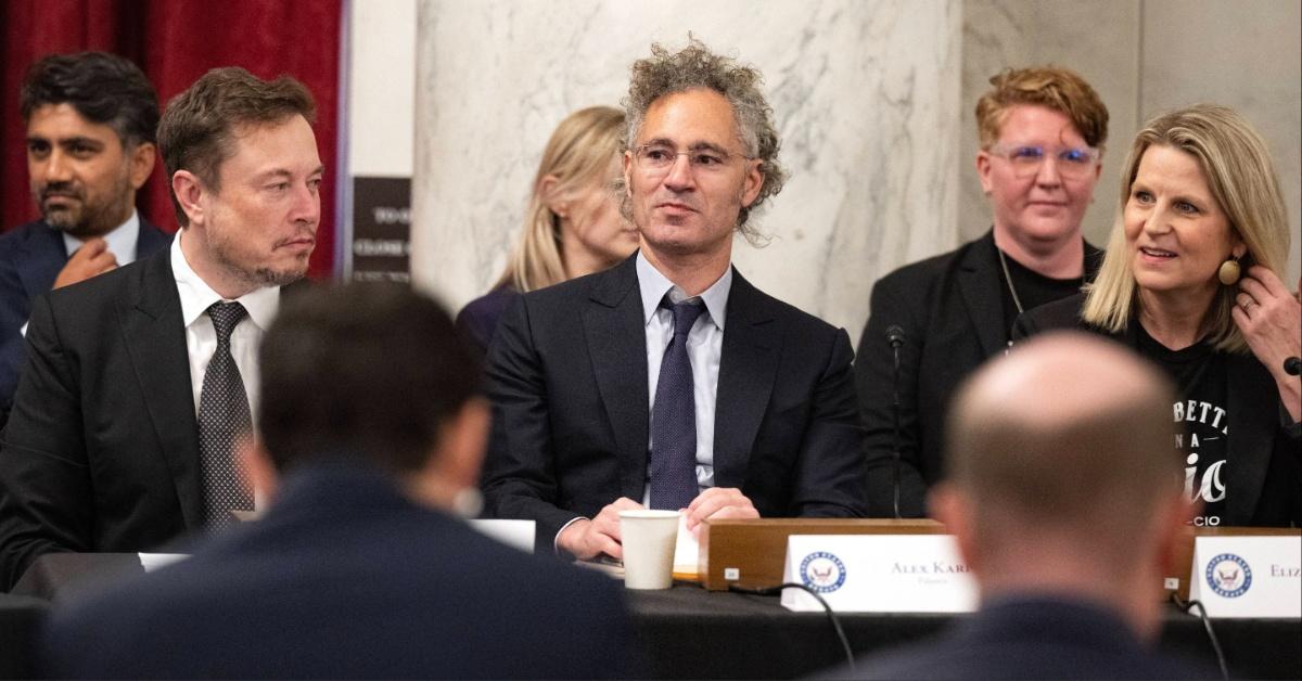 Elon Musk, Alex Karp, and Elizabeth Shuler at the US Senate Bipartisan Artificial Intelligence (AI) Forum.