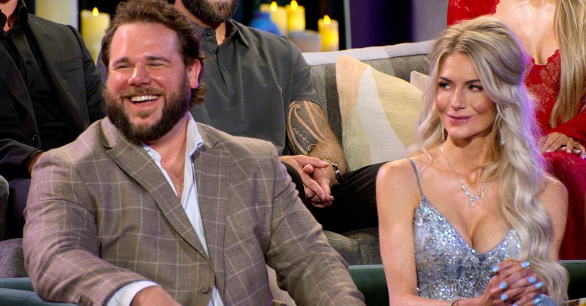 Jordan and Amber on a couch together during the Love is Blind reunion.