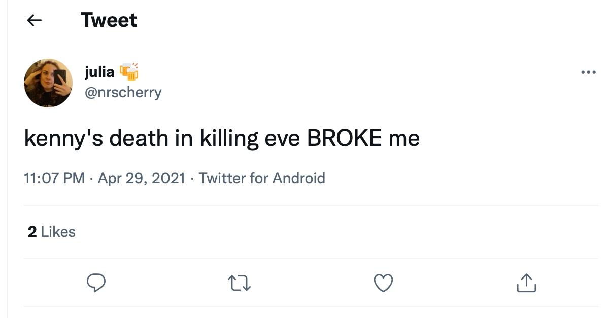 A tweet about Kenny's death in 'Killing Eve'