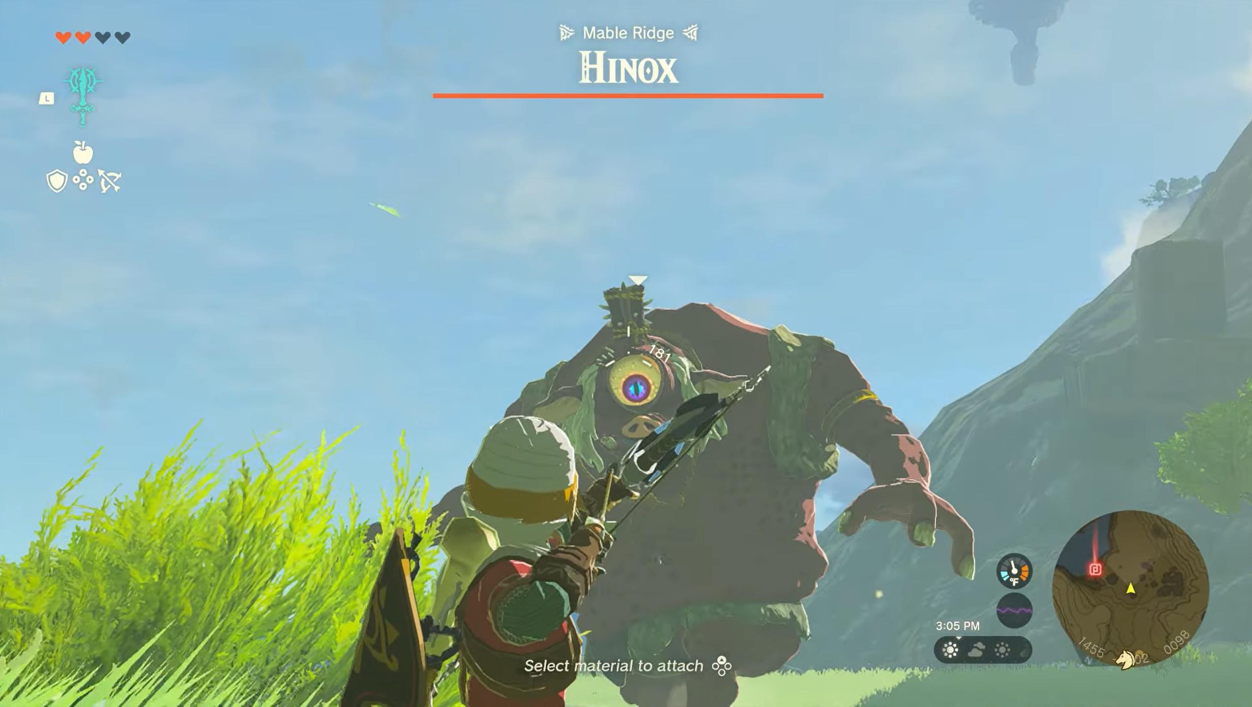 A player battling a Hinox in Tears of the Kingdom.