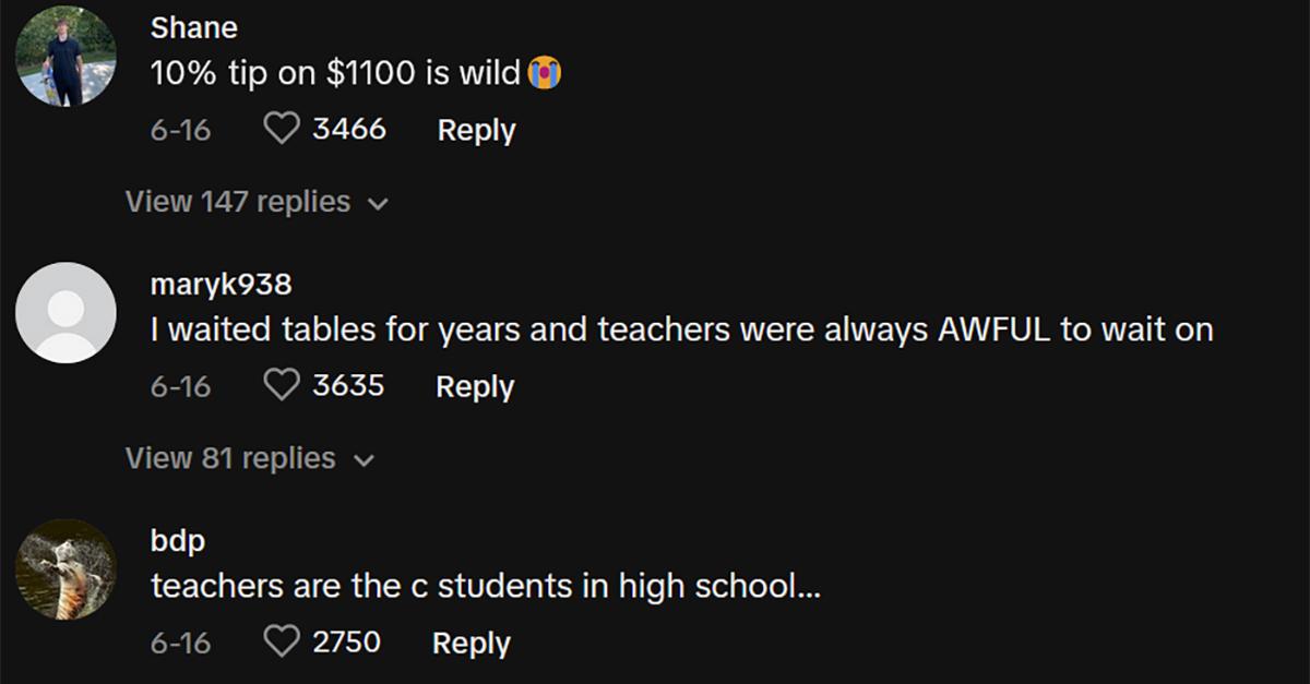 Commenter saying that teachers aren't usually great customers to wait on