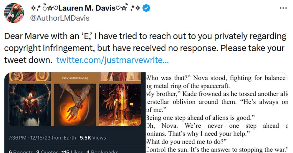 Lauren M. Davis accuses Marve Michael Anson of plagiarism