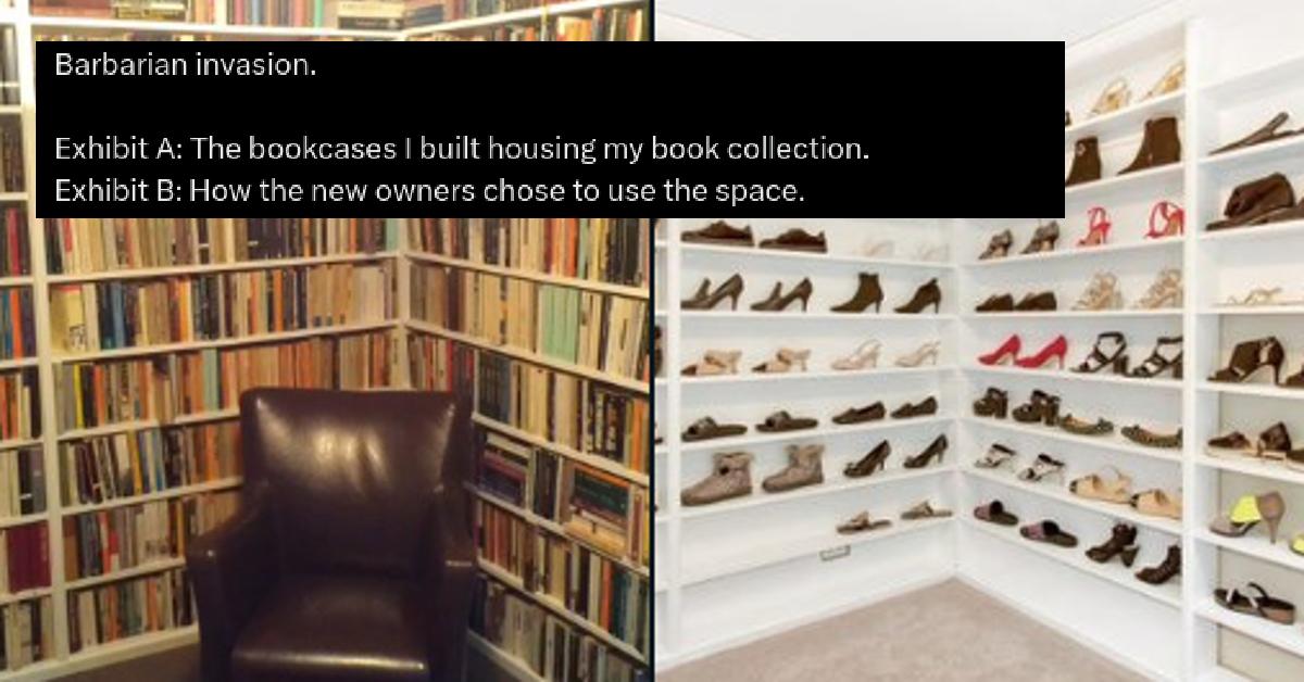 New Homeowners Put Shoes on Bookshelves