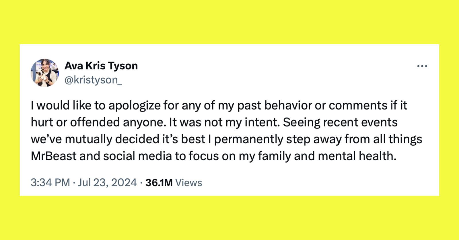 ava tyson apology