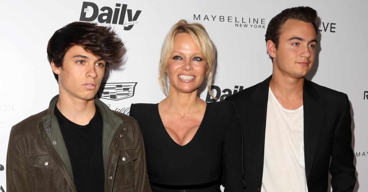 Pamela Anderson and sons Brandon Thomas and Dylan Jagger Lee.