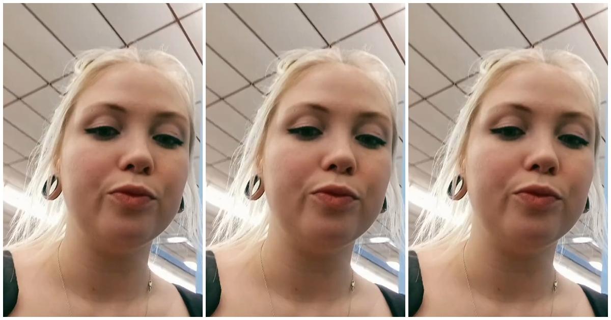 A woman reacting to her shopping trip at Goodwill