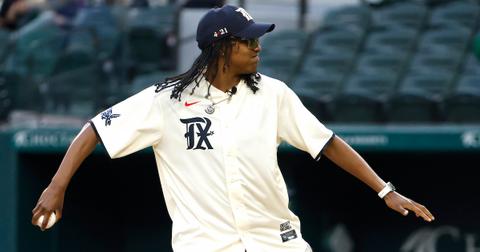 Diamond DeShields throws out first pitch at Texas Rangers game