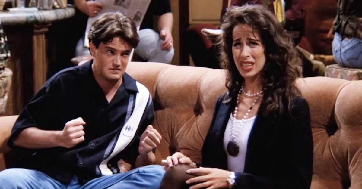 Maggie Wheeler as Janice and Matthew Perry as Chandler in 'Friends'